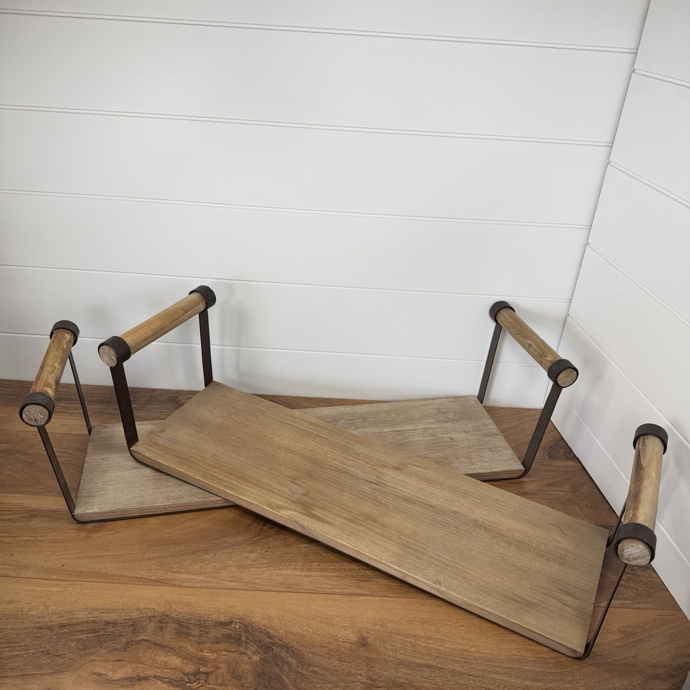 Rustic Farmhouse Large Floating Wall Shelves (2) Metal Wood Cottagecore Prairie